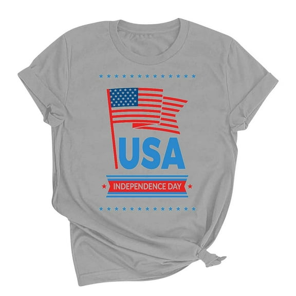 WREESH Womens 4th of July T-Shirt USA Patriotic Shirts Short Sleeve Summer Tee Breathable Casual Comfortable Top
