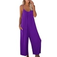 thumbnail image 1 of WREESH Womens Baggy Overalls Fashion Solid Pockets Loose Long Pants Casual Summer Jumpsuit Purple, 1 of 7