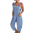 thumbnail image 1 of WREESH Womens Baggy Overalls Fashion Summer Solid Color Casual Sleeveless Suspender Jumpsuit Blue, 1 of 6