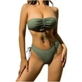 thumbnail image 1 of WREESH Womens Bandeau Bikini Sets High Cut Bikini Solid Color Swimwear Two-Piece Slim Swimsuit Bikini Straped Swimsuits Beach Bathing Suit Olive Green, 1 of 6