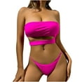 thumbnail image 1 of WREESH Womens Bandeau Bikini Sets Solid Color Swimwear Two-Piece Slim Swimsuit Bikini Straped Swimsuits Beach Bathing Suit Hot Pink, 1 of 6