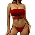 thumbnail image 1 of WREESH Womens Bandeau Bikini Sets Solid Color Swimwear Two-Piece Slim Swimsuit Bikini Straped Swimsuits Beach Bathing Suit Red, 1 of 6