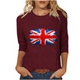 thumbnail image 1 of WREESH Womens Basic Graphic Tees Great Britain Uk Flag T-Shirts Casual 3/4 Sleeve T-Shirts Crewneck Cute Tunic Tops Loose Fit Pullover Blouses Wine, 1 of 5