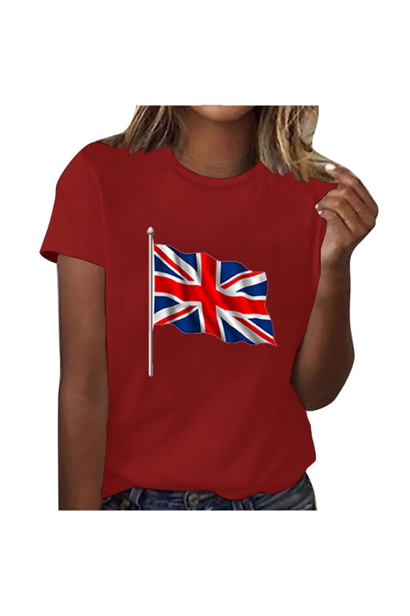 Womens Basic Graphic Tees Great Britain Uk Flag T-Shirts Fashion Printed Crewneck Short Sleeved Casual Top Shirt Red