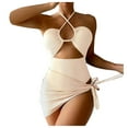 thumbnail image 1 of WREESH Womens Bikini Set with Sarong Bathing Suit Beach Cover Up Wrap Skirt Solid Bikini Strap Bikini Deep V Split Swimsuit Set Three-Piece Swimming Suit White, 1 of 9