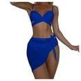 thumbnail image 1 of WREESH Womens Bikini Set with Sarong Bathing Suit Beach Cover Up Wrap Skirt Solid Bikini Strap Bikini Deep V Split Swimsuit Set Three-Piece Swimming Suit Blue, 1 of 8