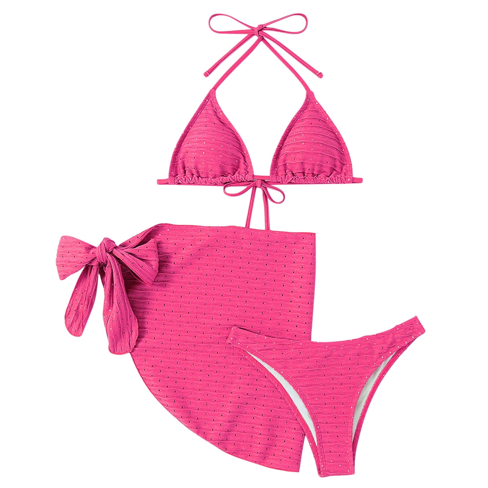 WREESH Womens Bikini Set with Sarong Bathing Suit Beach Cover Up Wrap Skirt 3Piece Bikini