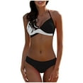 thumbnail image 1 of WREESH Womens Bikini Sets Bikini Splicing Color Block Two-Piece Swimsuit Beachwear Set Beach Bathing Suit Black, 1 of 8