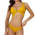 thumbnail image 1 of WREESH Womens Bikini Sets Solid Color Swimwear Two-Piece Slim Swimsuit Bikini Straped Swimsuits Beach Bathing Suit Yellow, 1 of 9