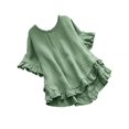 thumbnail image 1 of WREESH Womens Blouses Spring Summer Solid Color Casual Loose Fashion T-Shirt Short Sleeve Round-Neck Button Tops Ramie Blouse Green, 1 of 7