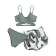 thumbnail image 1 of WREESH Womens Board Short Bikini Sets Solid Bikini Strap Bikini Deep V Split Swimsuit Set Three-Piece Swimming Suit Beach Bathing Suit Olive Green, 1 of 7