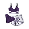 thumbnail image 1 of WREESH Womens Board Short Bikini Sets Solid Bikini Strap Bikini Deep V Split Swimsuit Set Three-Piece Swimming Suit Beach Bathing Suit Purple, 1 of 7