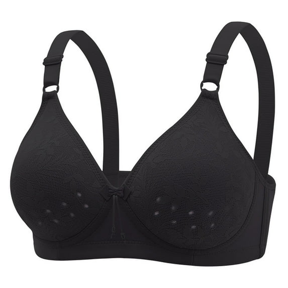 WREESH Womens Bras Non Magnetic and Non Steel Ring Gathered Bra with Thin Cup and Adjustable Lace Bra Underwear Black