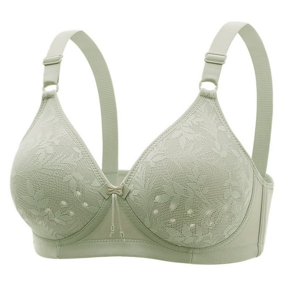 WREESH Womens Bras Non Magnetic and Non Steel Ring Gathered Bra with Thin Cup and Adjustable Lace Bra Underwear Green
