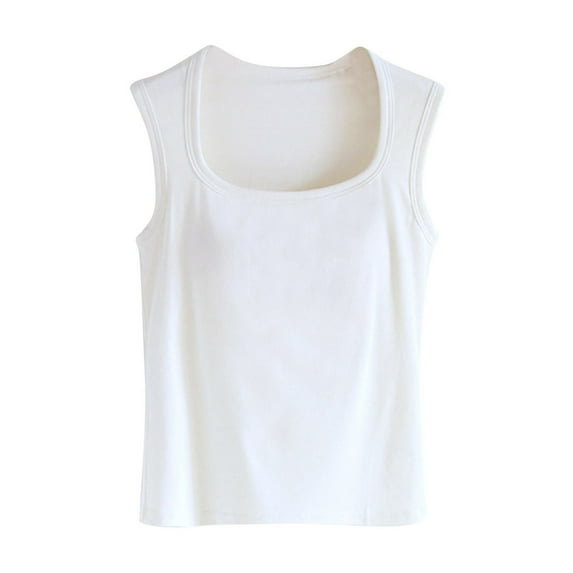 WREESH Womens Built In Bra Tank Tops Solid Color Padded Camisole Summer Seamless Workout Shirts Sleeveless Yoga Tank Tops White