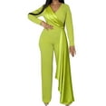 thumbnail image 1 of WREESH Womens Business Casual Jumpsuit Fall Fashion Long Sleeved V-Neck Zipper Solid Long Jumpsuit Green, 1 of 1