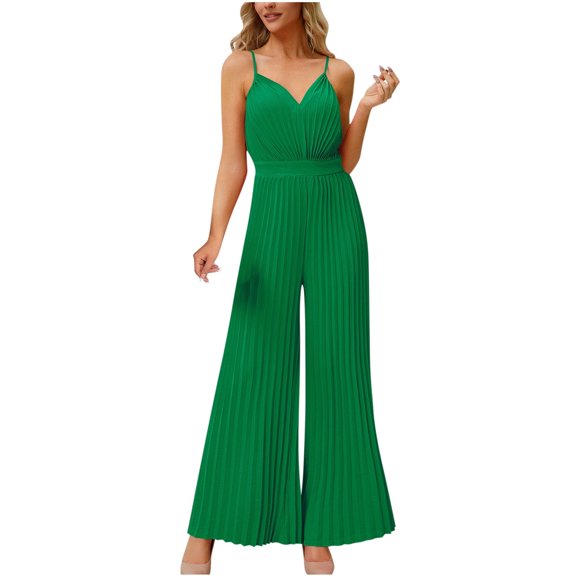 WREESH Womens Business Casual Jumpsuit Fashion Casual Solid Color Jumpsuit Green