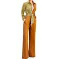 thumbnail image 1 of WREESH Womens Business Casual Jumpsuit Fashion Pockets Solid Color Splice Long Sleeve Jumpsuit Long Pants Yellow, 1 of 6