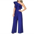 thumbnail image 1 of WREESH Womens Business Casual Jumpsuit Fashion Selvedge Single Shoulder Zipper Sleeve Solid Long Jumpsuit Blue, 1 of 6
