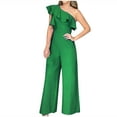 thumbnail image 1 of WREESH Womens Business Casual Jumpsuit Fashion Selvedge Single Shoulder Zipper Sleeve Solid Long Jumpsuit Green, 1 of 6
