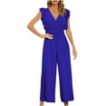 thumbnail image 1 of WREESH Womens Business Casual Jumpsuit Fashion Summer Solid Casual Ruffle Sleeveless Suspender Jumpsuit Blue, 1 of 5