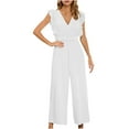 thumbnail image 1 of WREESH Womens Business Casual Jumpsuit Fashion Summer Solid Casual Ruffle Sleeveless Suspender Jumpsuit White, 1 of 5