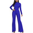 thumbnail image 1 of WREESH Womens Business Casual Jumpsuit Fashion Wide Leg Pants Solid Long Sleeve Jumpsuit Long Pants Blue, 1 of 6