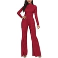 thumbnail image 1 of WREESH Womens Business Casual Jumpsuit Fashion Wide Leg Pants Solid Long Sleeve Jumpsuit Long Pants Red, 1 of 7