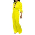 thumbnail image 1 of WREESH Womens Business Casual Jumpsuit Fashion Wide Leg Pants Solid Long Sleeve Jumpsuit with Belt Yellow, 1 of 8