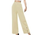 thumbnail image 1 of WREESH Womens Business Casual Pants Fashion Button Solid High Waist Pockets Full Length Pants Yellow, 1 of 1