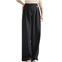 WREESH Womens Business Casual Pants Fashion High Waist Wide Leg Pants Solid Color Versatile Casual Suit Pants Black