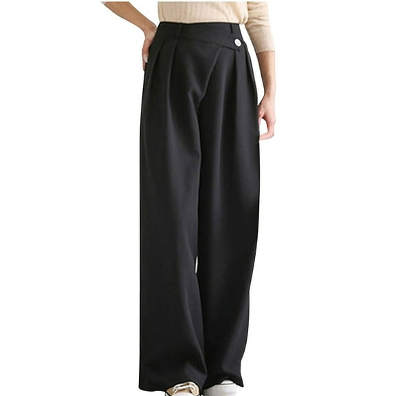 WREESH Womens Business Casual Pants Fashion High Waist Wide Leg Pants Solid Color Versatile Casual Suit Pants Black