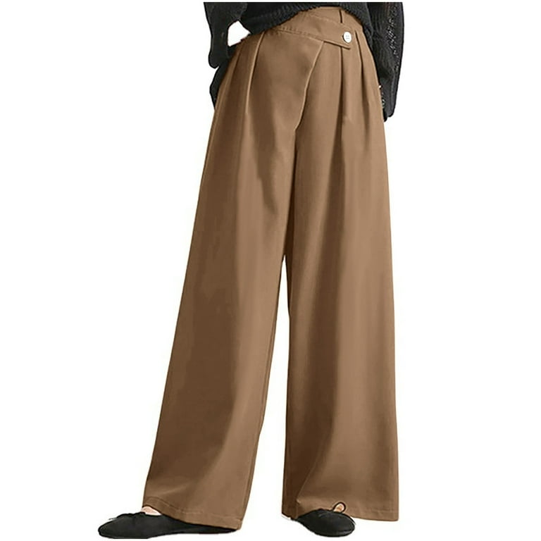 ◇Pleasenofollow◇ Tex Wide Work Pants Washed Khaki WREESH Womens Business Casual Pants Fashion High Waist Wide