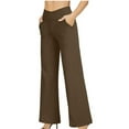 thumbnail image 1 of WREESH Womens Business Casual Pants Fashion Solid Color High Waisted Pocket Vent Fitting Full Length Pants Brown, 1 of 1