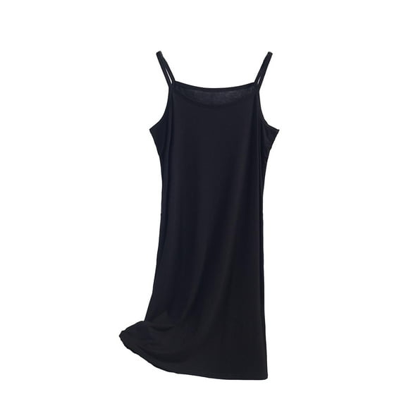 WREESH Womens Camisole Blouse Plain Casual Fashion Round-Neck Regular Sleeveless Long Sleepshirts Black