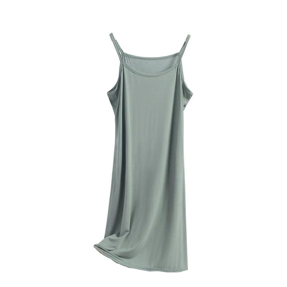 WREESH Womens Camisole Blouse Plain Casual Fashion Round-Neck Regular Sleeveless Long Sleepshirts Green