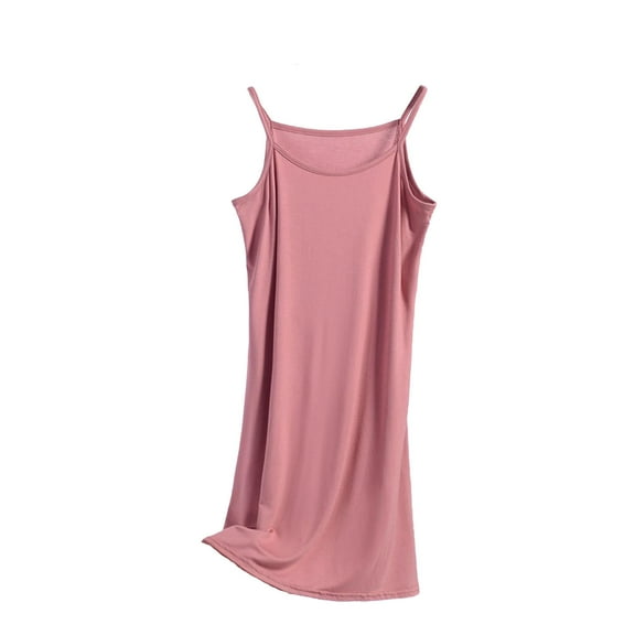 WREESH Womens Camisole Blouse Plain Casual Fashion Round-Neck Regular Sleeveless Long Sleepshirts Pink