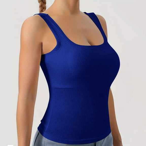 WREESH Womens Camisole Camisole with Chest Pad No Steel Rings Bottom Underwear Solid Color T-Shirt Blue