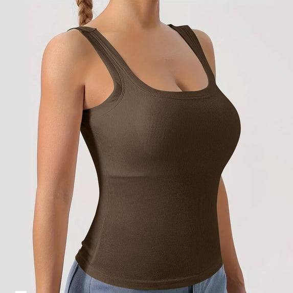 WREESH Womens Camisole Camisole with Chest Pad No Steel Rings Bottom Underwear Solid Color T-Shirt Khaki