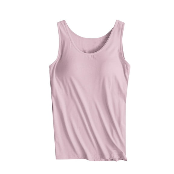 WREESH Womens Camisole Solid Color Padded Camisole Without Rims and Cup Integrated Outer Wear Base Underwear Pink