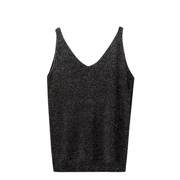 WREESH Womens Camisole Tops Summer Solid Sleeveless V Neck Tank Top Slim Knit Cami Blouses Black