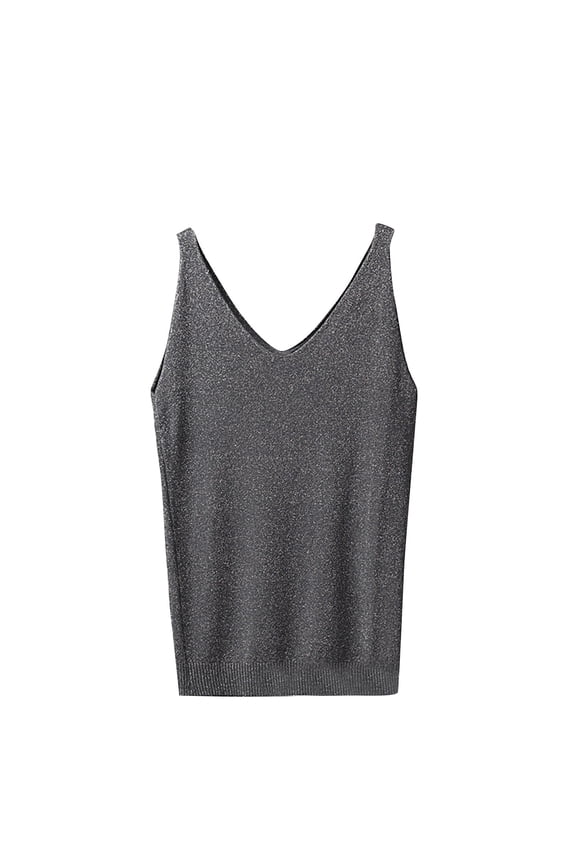 Womens Camisole Tops Summer Solid Sleeveless V Neck Tank Top Slim Knit Cami Blouses Dark Gray