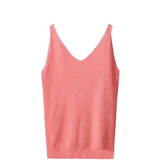 WREESH Womens Camisole Tops Summer Solid Sleeveless V Neck Tank Top Slim Knit Cami Blouses Watermelon Red