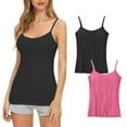 thumbnail image 1 of WREESH Womens Camisoles Tops with Built In Padded Bra Undershirt Basic Breathable Tank Top 2 Pack Black, 1 of 3