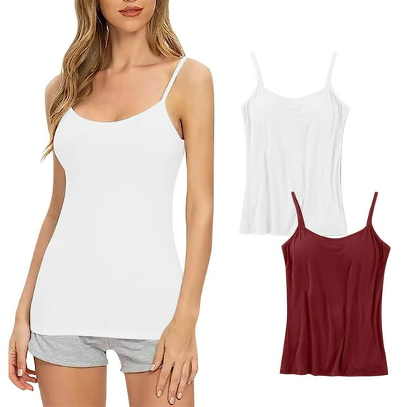 WREESH Womens Camisoles Tops with Built In Padded Bra Undershirt Basic Breathable Tank Top 2 Pack White