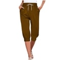 thumbnail image 1 of WREESH Womens Capri Pants Casual Elastic Tie Waist Loose Long Pants with Pocket Capris Brown, 1 of 7