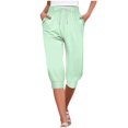 thumbnail image 1 of WREESH Womens Capri Pants Casual Elastic Tie Waist Loose Long Pants with Pocket Capris Mint Green, 1 of 7