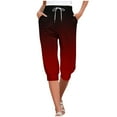 thumbnail image 1 of WREESH Womens Capri Pants Casual Elastic Tie Waist Loose Long Pants with Pocket Capris Red, 1 of 5