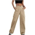 thumbnail image 1 of WREESH Womens Cargo Pants Casual Elastic Button Pocket High Waist Drawstring Wide Leg Workwear Pants Khaki, 1 of 7