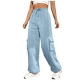 thumbnail image 1 of WREESH Womens Cargo Sweatpants Fashion Casual Loose Solid Trousers Pockets Elastic Waist Long Pants Sky Blue, 1 of 7